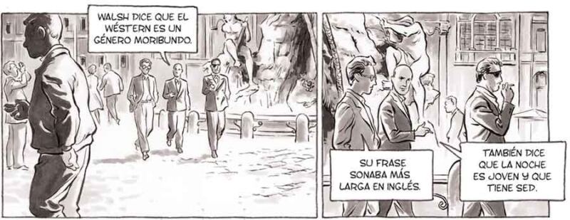 Viñetas del cómic Sergio Leone ambientadas en un rodaje